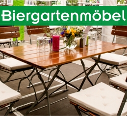 Eckiger Biergartentisch (Klapptisch) mit Tischdecko.