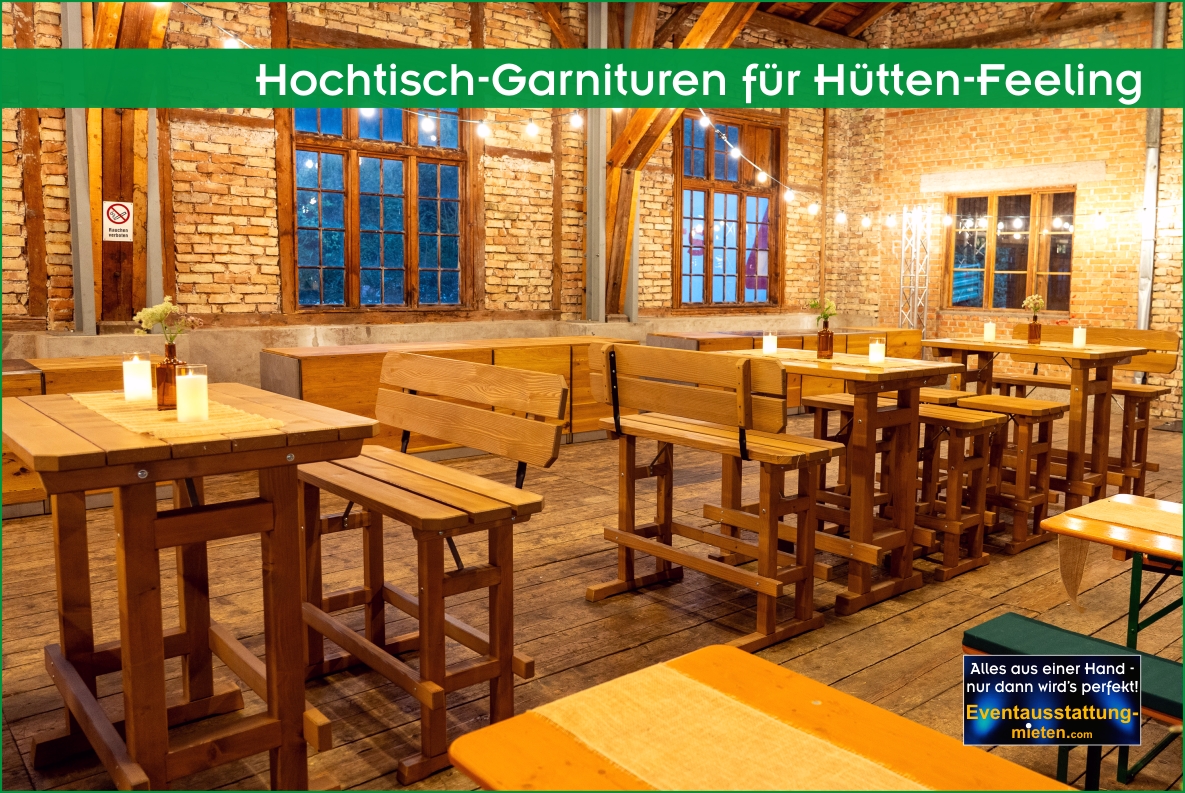 Hochtischgarnituren für Hüttenambiente mit Lichterketten