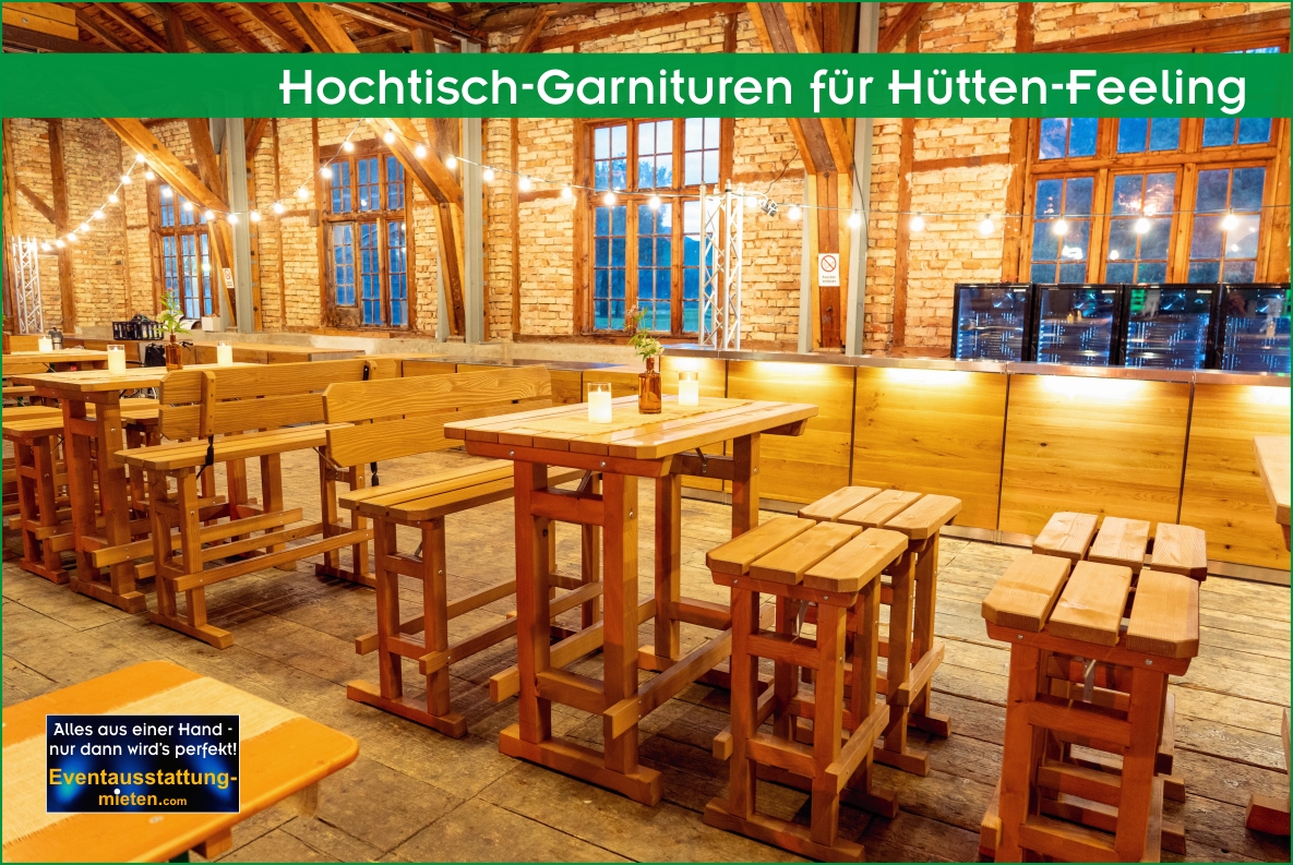 Hochtischgarnituren für Hüttenambiente mit Lichterketten