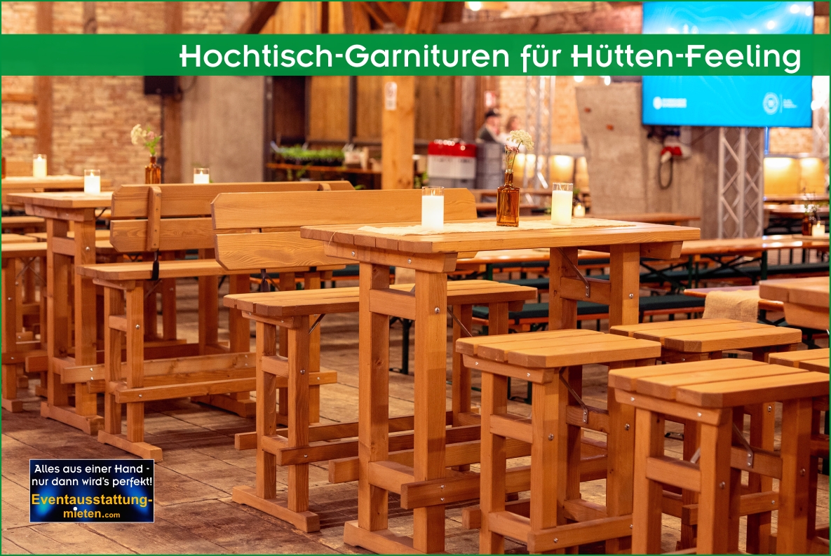 Rustikale Hochtischgarnitur mit schöner Holzmaserung von der Seite.